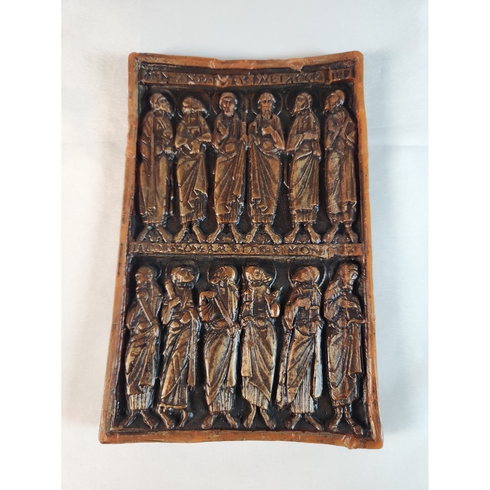 Vintage Handarbeit Twelve Apostles Wall Plaque Germany Beeswax Relief Gothic EUC